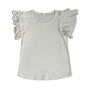 Stella + Ginger Juniors Womens Cream Ribbed Ruffle Sleeve Top Small